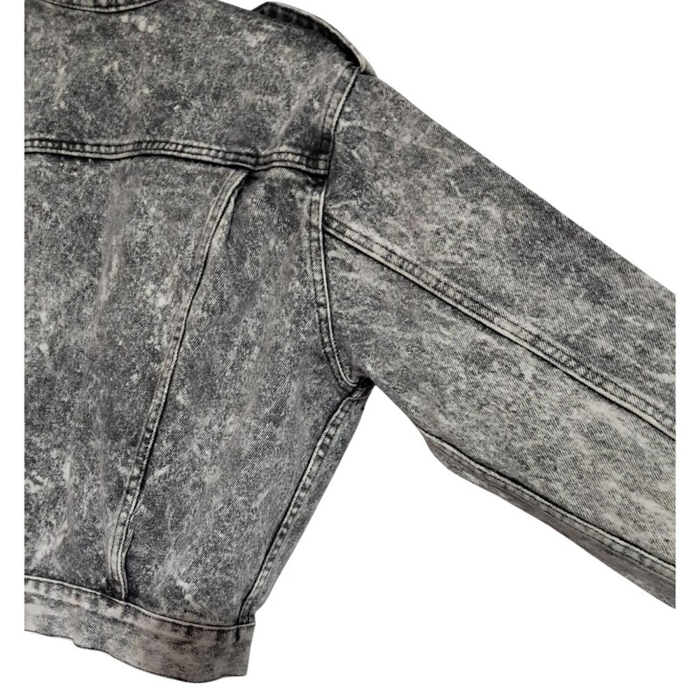 Vintage Levis Jean Jacket Acid Wash Black Denim Size L 1980s Epaulets Cropped - Picture 12 of 13